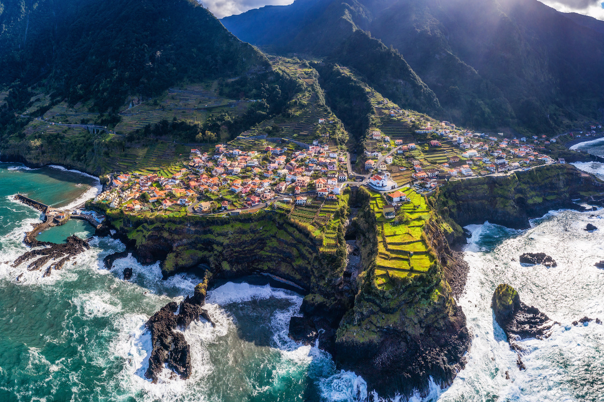 Aerial image of the island of Madeira and surrounding water